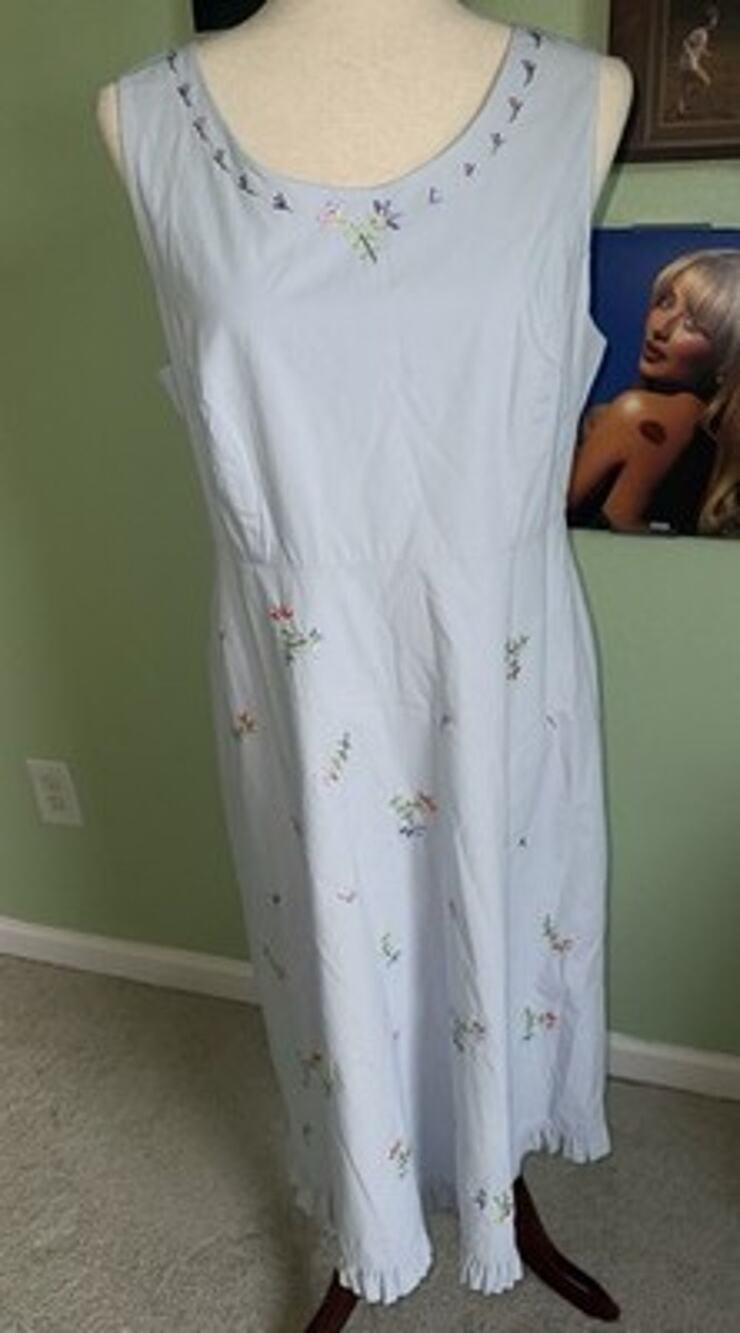 Hanna Andersson Blue Floral Embroidered Sleeveless Maxi Dress 12 Cottagecore
